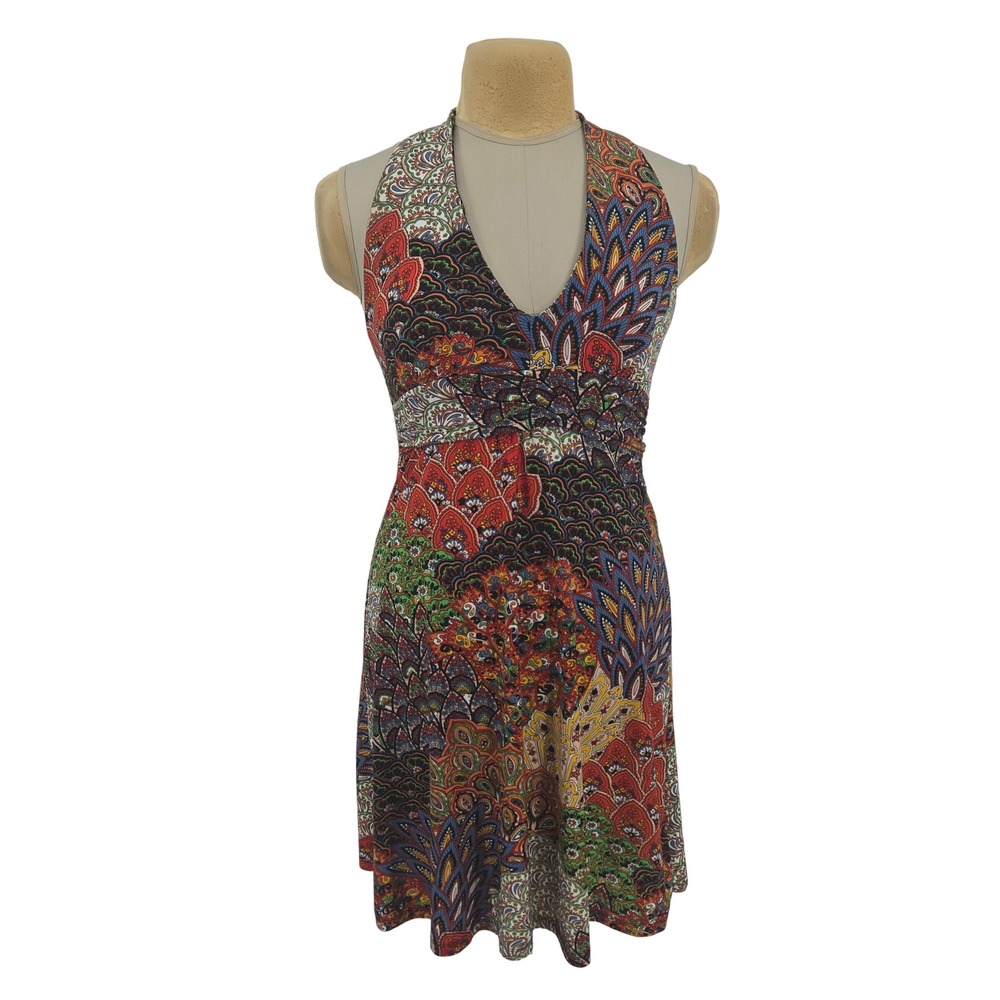 5th‎ & Love Halter Dress Women Medium Multicolor Paisley Boho Stretch Festival